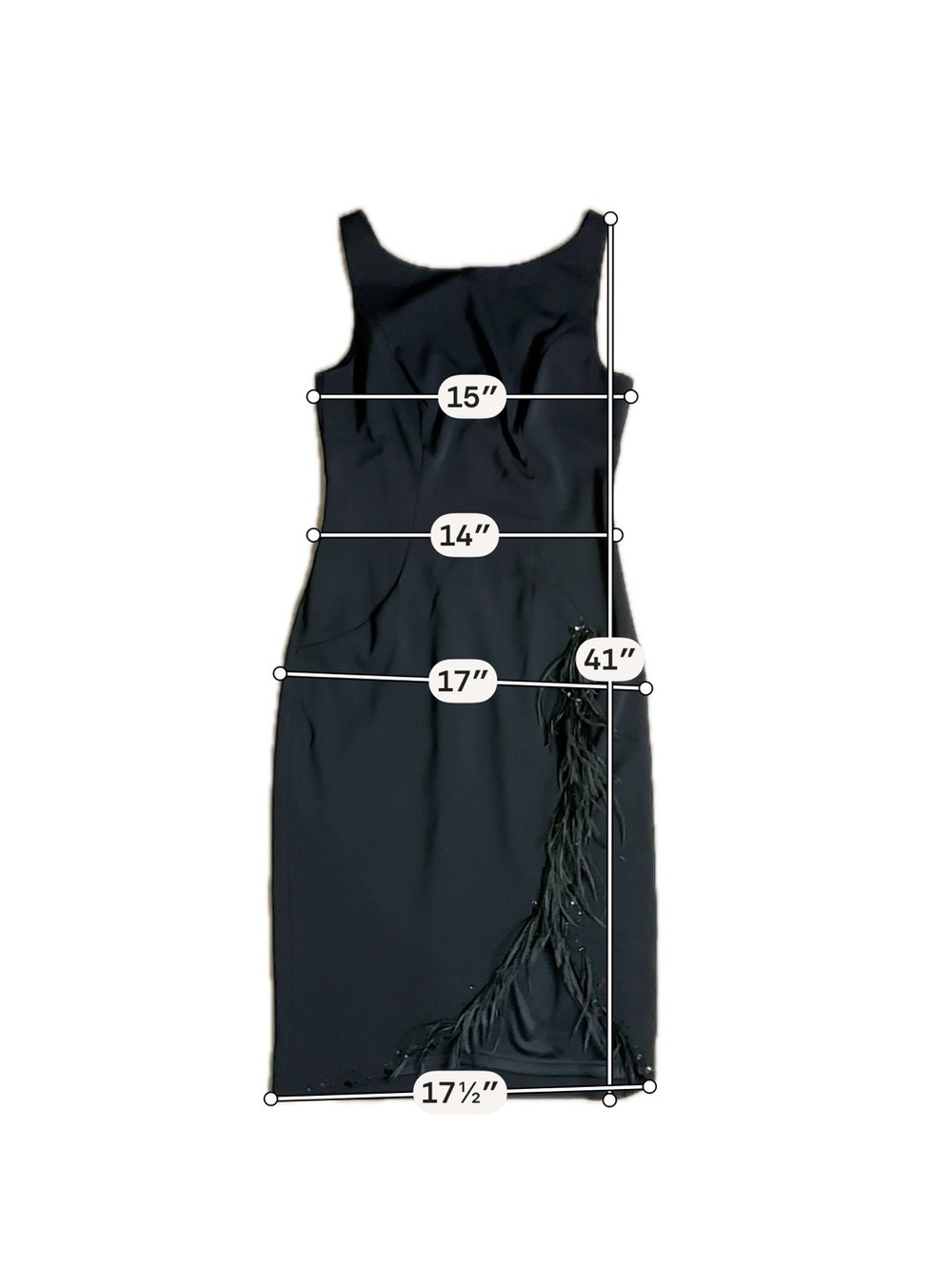 Carmen Marc Valvo Black Feather Trim Cocktail Dress Sleeveless Size 4 Chic - Picture 10 of 10